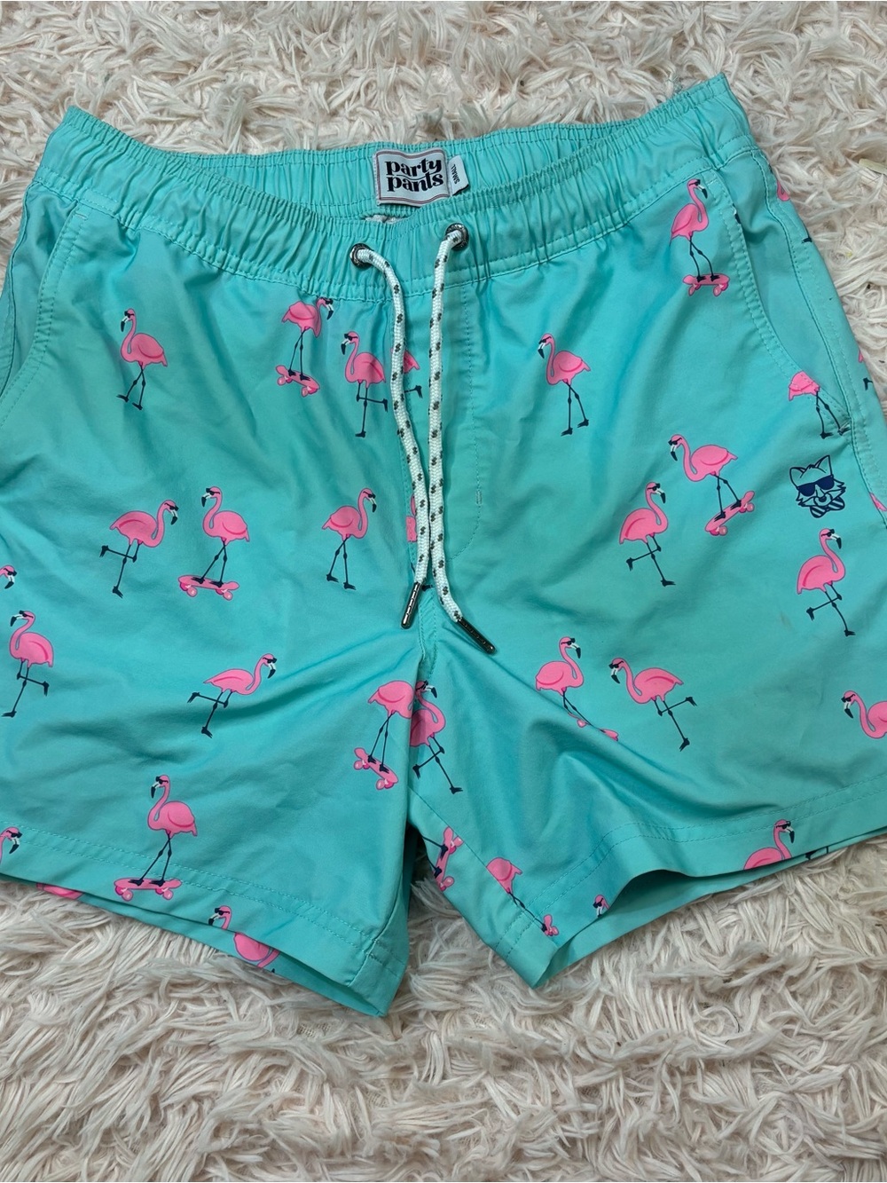 Party Pants Women's Turquoise Flamingo Print Drawstring Shorts